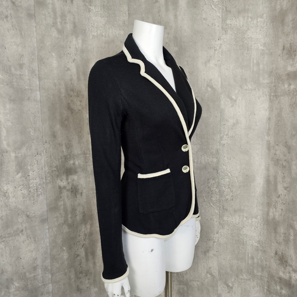 Anthropologie Moth Knit‎ Blazer Jacket Black Ivory Trim Wool Blend Women's Small - Picture 3 of 9